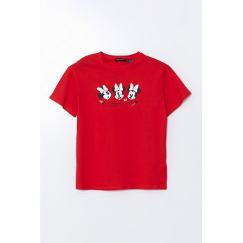 Tricou cu imprimeu desene animate si decolteu la baza gatului
