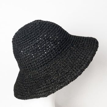 Palarie flexibila de paie impletita cu bor mare, neagra