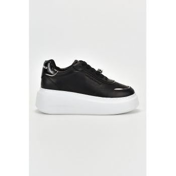 Pantofi sport wedge de piele cu logo
