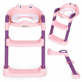 Reductor toaleta cu scara pentru copii Ecotoys PP8001 Roz