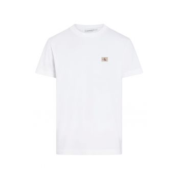 Tricou din bumbac cu decolteu la baza gatului si aplicatie logo discreta