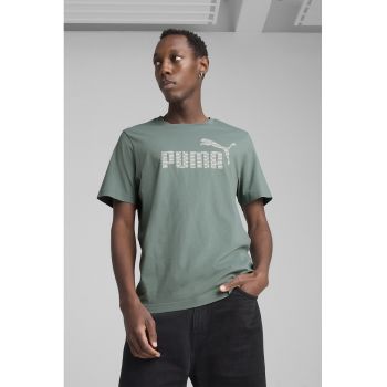 Tricou din bumbac cu decolteu la baza gatului si logo