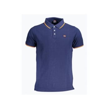 Tricou polo barbati cu logo si detalii contraste - din bumbac - Bleumarin