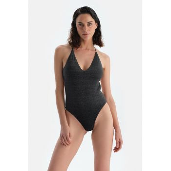 Costum de baie intreg cu decolteu in V si insertii stralucitoare