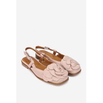 Sandale dama  roz pudra din piele naturala cu ornament