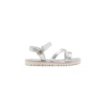 Sandale din piele cu inchidere velcro si model uni