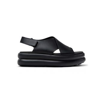 Sandale din piele cu talpa flatform si segment cu inchidere velcro
