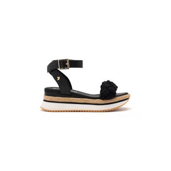 Sandale din piele ecologica cu talpa demi-wedge