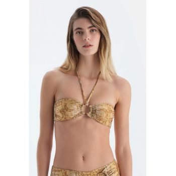 Sutien de baie cu model animal print si decolteu halter