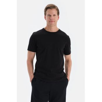Tricou de bumbac cu decolteu la baza gatului