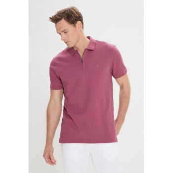 Tricou polo slim-fit cu fermoar scurt