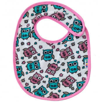 Baveta impermeabila din bumbac cu inchidere velcro  23x20cm Akuku Pink Owls