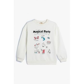 Bluza de trening cu imprimeu grafic si decolteu la baza gatului