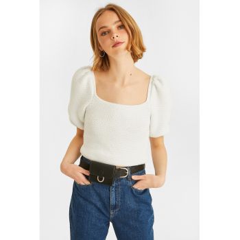 Bluza din amestec de bumbac cu decolteu patrat