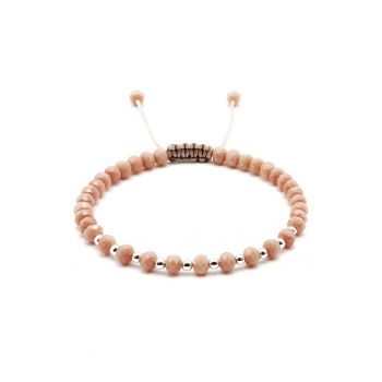 Bratara cu bile din Argint 925 si cristale Bej Rose - snur reglabil - dama