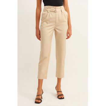 Pantaloni din amestec de lyocell cu talie inalta