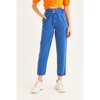 Pantaloni uni cu talie inalta