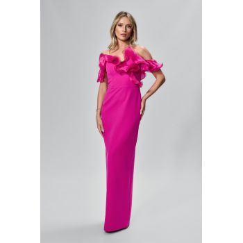 Rochie de ocazie premium cu volane din organza Sabena Ciclam