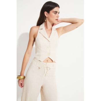 Set de top halter si pantaloni cu croiala ampla