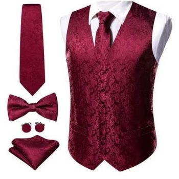 Set vesta + cravata + batista + butoni + papion, matase - model 40