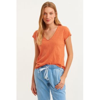 Tricou de bumbac cu decolteu in V
