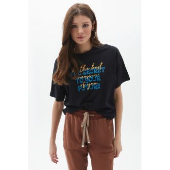 Tricou de bumbac cu imprimeu text