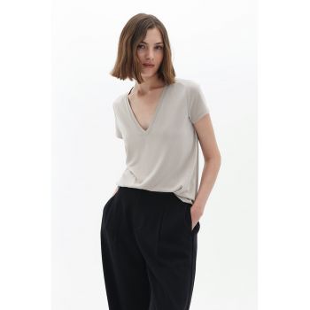 Tricou din amestec de modal cu decolteu in V