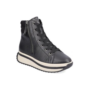 Botine de dama -  Piele - Revolution - cu sireturi cu fermoar dublu - Alb/Negru - Marimea