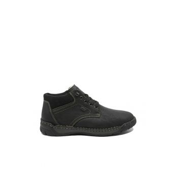 Ghete barbati  imblanite negre din piele naturala texturata RIKB0309-00