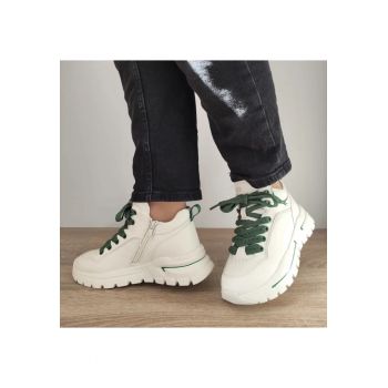 Ghete Casual Dama  B71935 Albe Cu Verde - White