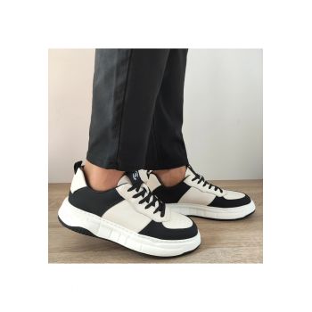 Pantofi Casual Barbati  8268 Albi Cu Negru - Albi Cu Negru