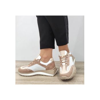 Pantofi Casual Dama  70832 G1176-01157 Albi + Camel Velur - Alb + Camel Velur