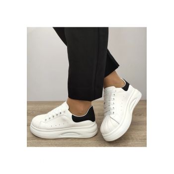 Pantofi Casual Dama  T2653 Albi Cu Negru - Alb + Negru