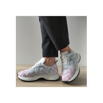 Pantofi Perforati Casual Dama  1367 Albi Cu Roz Si Bleu - Alb