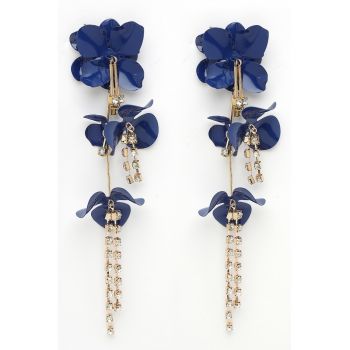 Cercei drop cu design floral si cristale