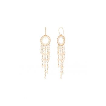 Cercei  Pearls Fall - lungi - cu perle de cultura albe si aur filat de 14k/20