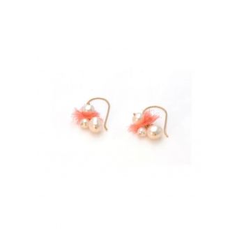 Cercei  Silky Coral - scurti - cu perle de cultura albe - elemente din gold-filled si matase naturala