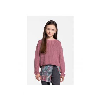Pulover cu aspect supradimensionat si textura striata - Roz prafuit