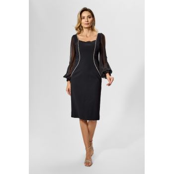 Rochie de ocazie cu strass-uri si maneci din voal Xelia Neagra