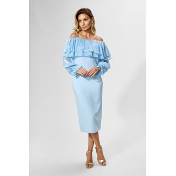 Rochie de ocazie cu volane si umerii goi Zayrra Bleu