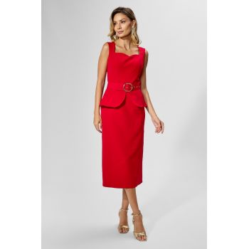 Rochie de ocazie din crepe cu peplum Tulia Rosie