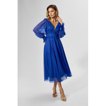 Rochie de ocazie din voal cu glitter Damara Albastra