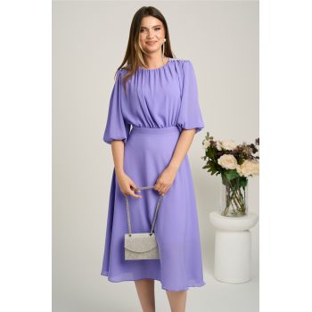 Rochie DY Fashion midi lila in clos din voal cu accesorii pe umeri