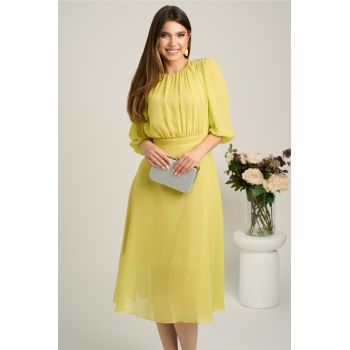 Rochie DY Fashion midi verde lime in clos din voal cu accesorii pe umeri