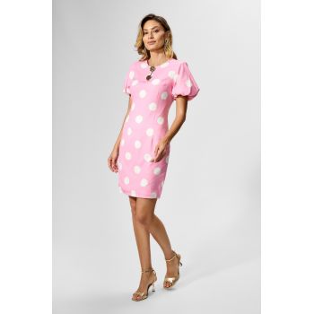 Rochie eleganta cu buline si maneci scurte bufante Ayssel Roz