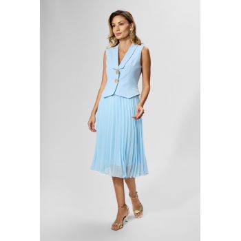 Rochie eleganta din crepe si voal plisat cu butoni aurii Barbara Bleu