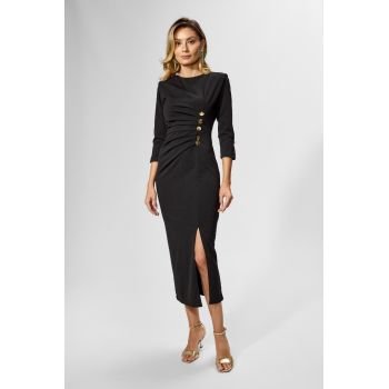 Rochie eleganta din licra cu butoni aurii Judith Neagra