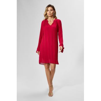 Rochie eleganta din voal plisat cu fundite la maneci Ovia Marsala