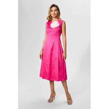 Rochie eleganta in clos cu buzunare si brosa tip floare Hope Ciclam