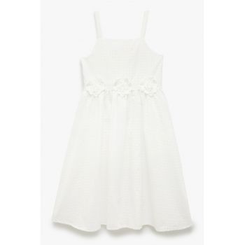 Rochie evazata din bumbac cu aplicatii cu model floral